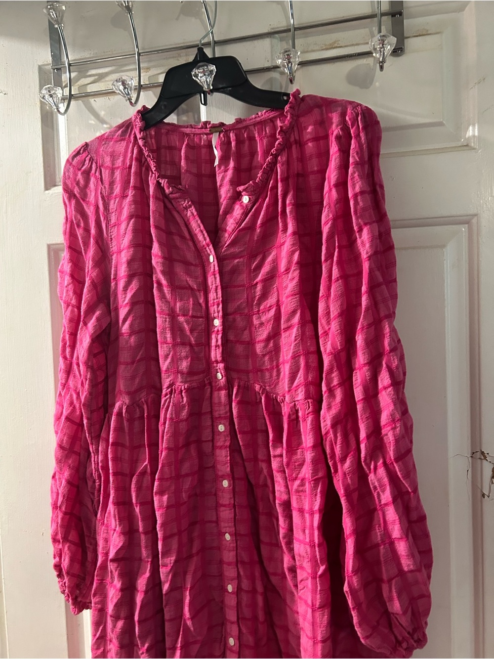 Free People Hot Pink Button-Front Tiered Maxi Dress - Picture 2 of 3